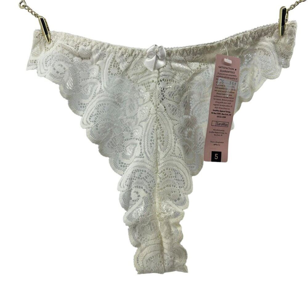 Vintage Secret Treasure Lace Front Satin Back Thong Womens 5 Off White